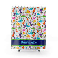 Cute Custom Dinosaur Shower Curtain, Monogrammed Name for Boys, Dinosaur Bath Mat and Towel, Kids Bathroom,customizable blue Bathroom Decor