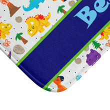 Cute Custom Dinosaur Shower Curtain, Monogrammed Name for Boys, Dinosaur Bath Mat and Towel, Kids Bathroom,customizable blue Bathroom Decor