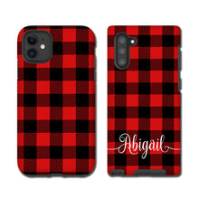 Red Buffalo Plaid iPhone 11 Pro Case, monogram Tartan Samsung Galaxy Note 10 Plus, iPhone XR, Galaxy S10, iPhone 8 Plus, Galaxy S9 black red