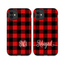 Red Buffalo Plaid iPhone 11 Pro Case, monogram Tartan Samsung Galaxy Note 10 Plus, iPhone XR, Galaxy S10, iPhone 8 Plus, Galaxy S9 black red