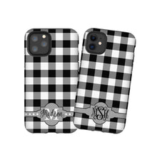 Buffalo Plaid black and white iPhone 11 Pro Max Case, monogram Samsung Galaxy Note 10 Plus, iPhone XR, Galaxy S10, iPhone 8 Plus, Galaxy S9