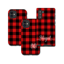 Red Buffalo Plaid iPhone 11 Pro Case, monogram Tartan Samsung Galaxy Note 10 Plus, iPhone XR, Galaxy S10, iPhone 8 Plus, Galaxy S9 black red