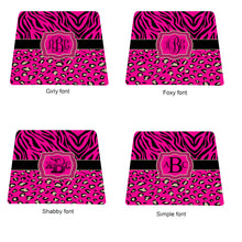 Personalized mouse pad with monogram hot pink zebra leopard pattern teal purple coral mousepad mouse mat great gift idea