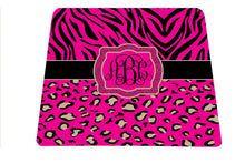 Personalized mouse pad with monogram hot pink zebra leopard pattern teal purple coral mousepad mouse mat great gift idea