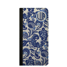 Blue and white pattern monogram iPhone 4 iPhone 6 case personalized phone wallet case Galaxy Note 4 iPhone 6 plus iPhone 5C wallet Galaxy S4