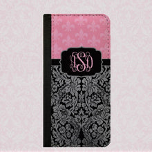 Fleur de lis pink damask pattern monogram Galaxy S6 Edge iPhone 6 wallet Galaxy S4 personalized Galaxy S5 case Galaxy Note 4 iPhone 6s Plus