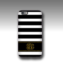 iPhone 11 Pro max case Black white stripes golden glitter monogram iPhone 6s case personalized Galaxy Note 9 case iPhone 6 plus iPhone 8