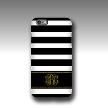 iPhone XS case Black white stripes with golden glitter monogram iPhone 6s case personalized Galaxy Note 9 case iPhone 6 plus iPhone 8 LG G7